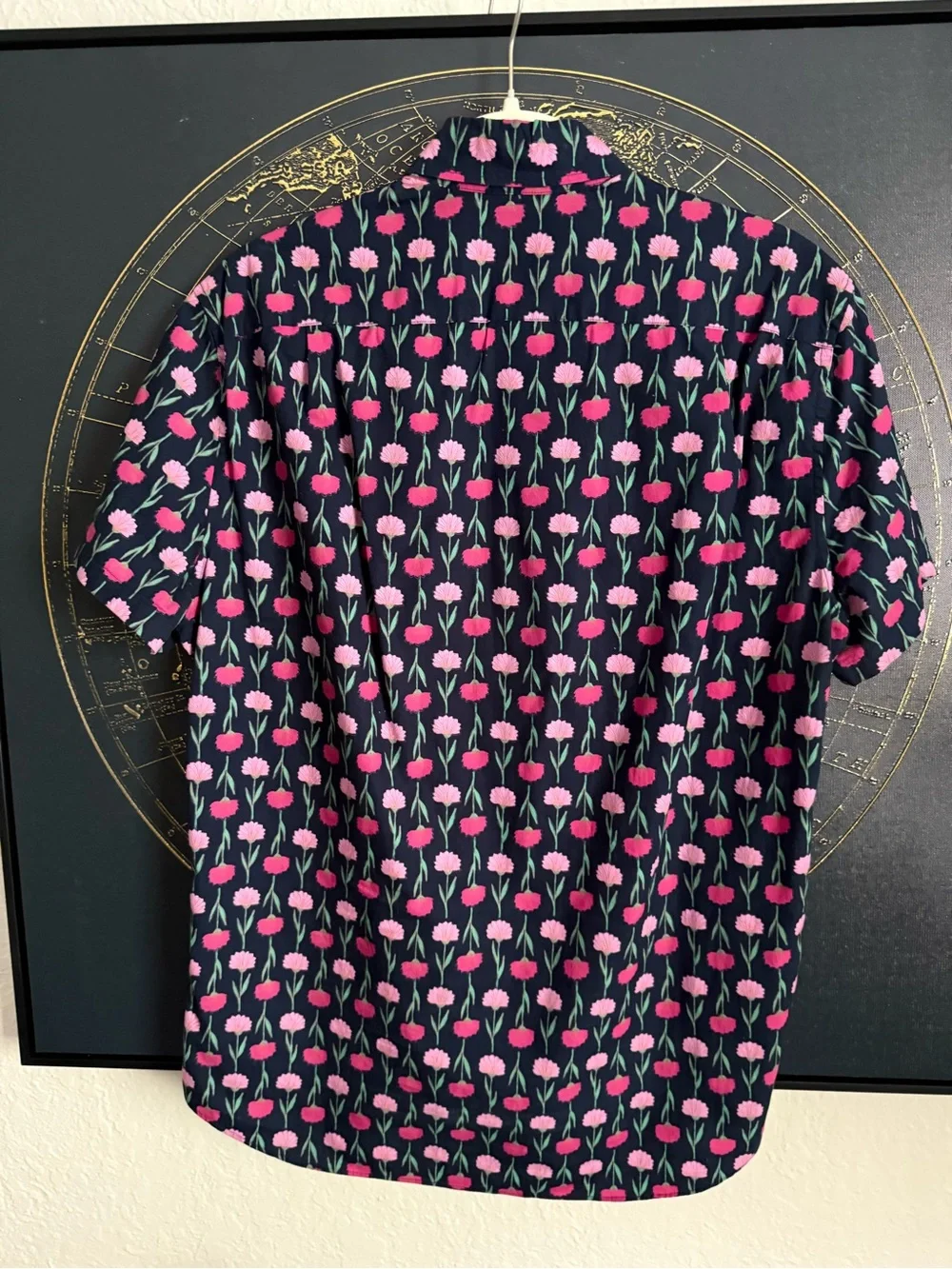 J. Crew Navy Short-Sleeve Button-Down with Pink Floral Print